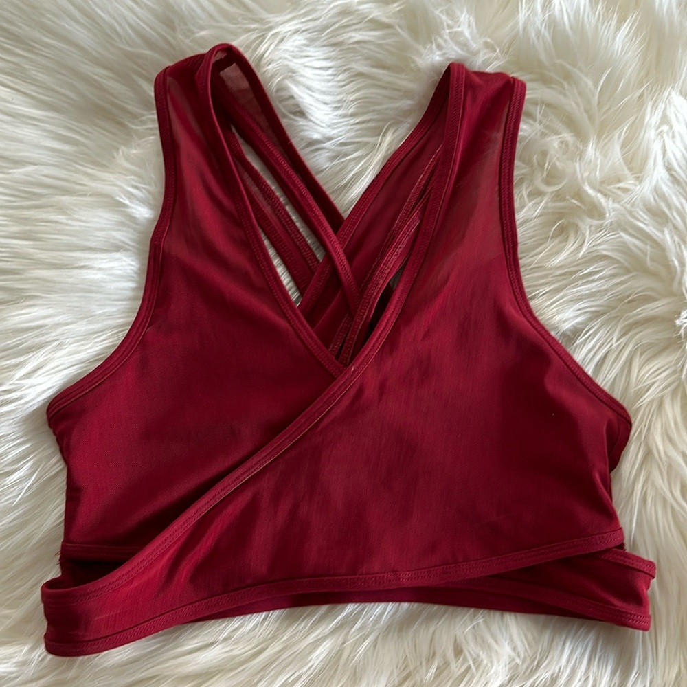 Fabletics Maroon Strappy Sports Bra